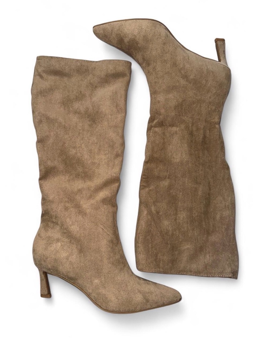 Fashion Nova Taupe Suede half calf Pointed Toe Heeled Boots